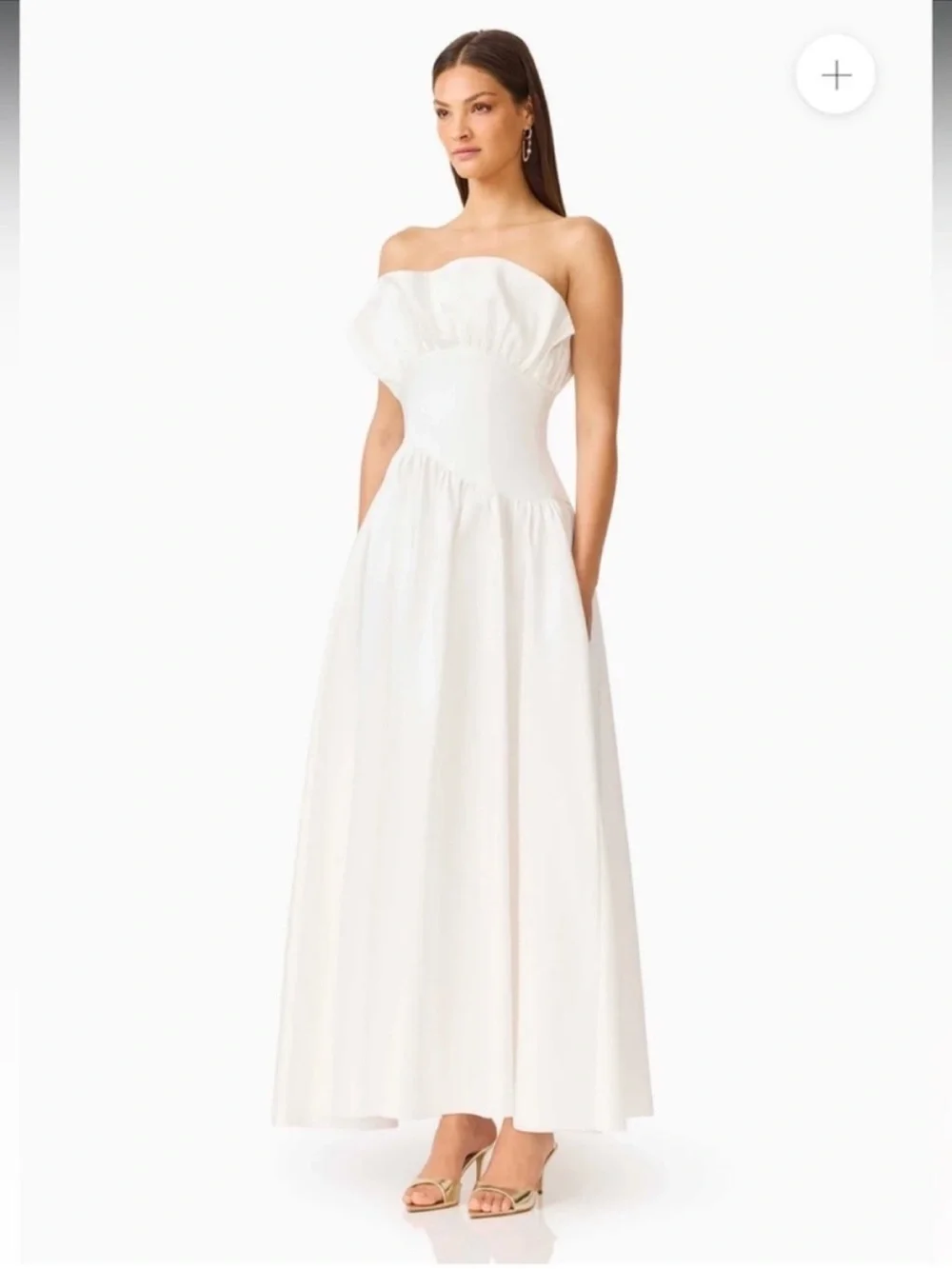 elliatt laurel white satin ruffle bust strapless bridal maxi gown dress small